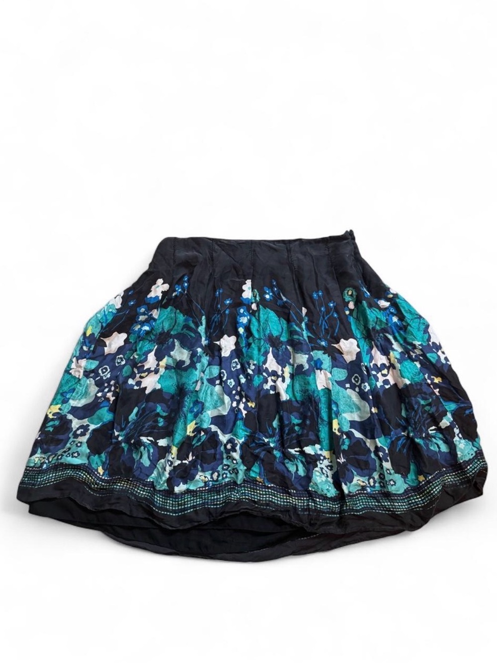 Vintage y2k Alfani Navy and Teal Fairycore Floral Midi 100% Silk Skirt